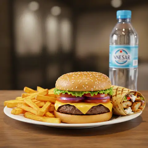 GF Burger + Shawarma + frites + bouteille d'eau