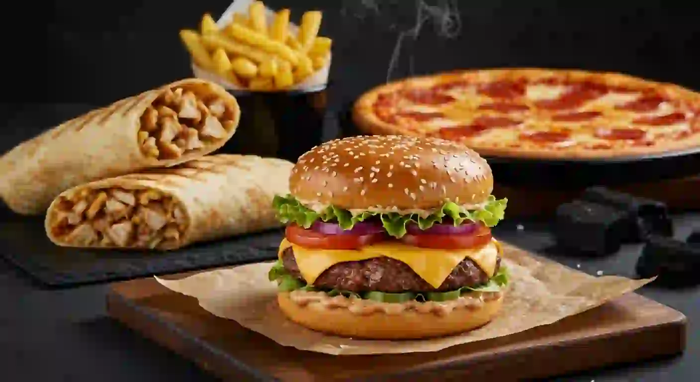 GF Burger + Shawarma + pizza + frites